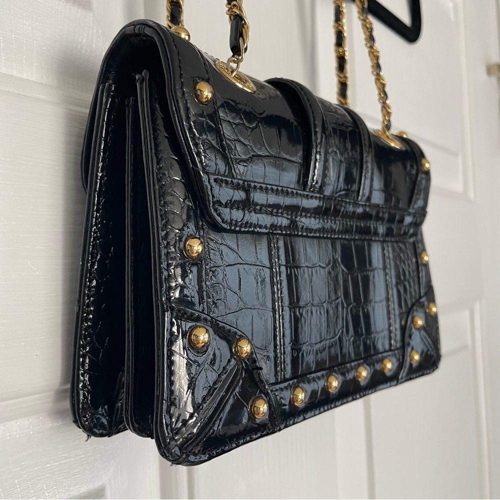 METROCITY Croc Embossed Studded Shoulder Crossbody Bag Black - Picture 8 of 14
